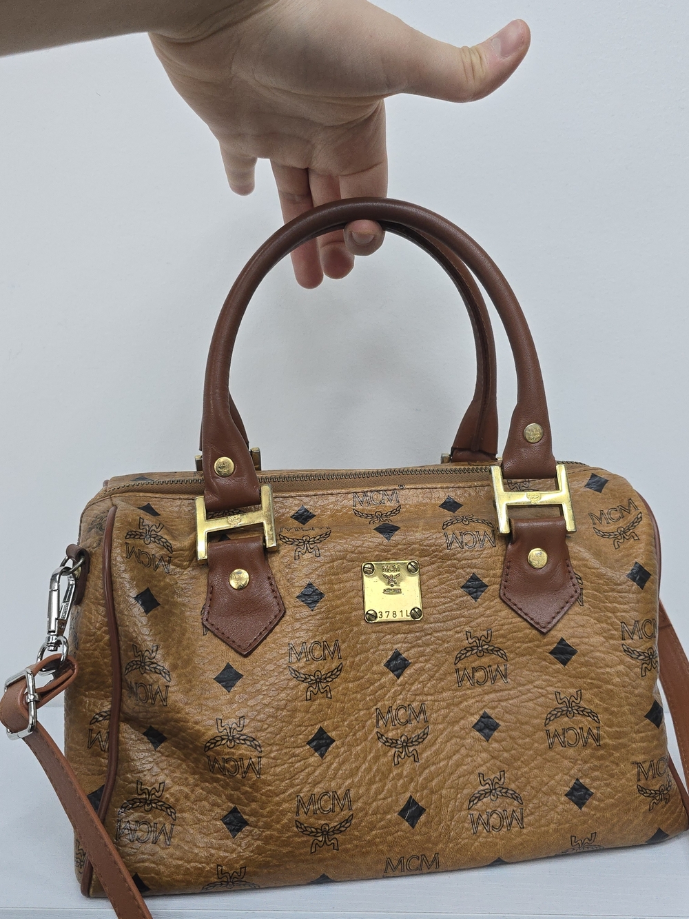 MCM Cognac Visetos Boston Satchel - Brown